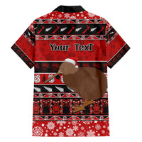 Personalised New Zealand Christmas Family Matching Off Shoulder Long Sleeve Dress and Hawaiian Shirt Aotearoa Kiwi Meri Kirihimete Red Version LT14 - Polynesian Pride