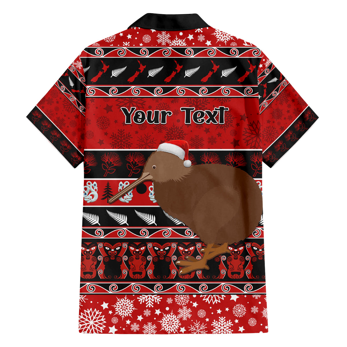Personalised New Zealand Christmas Family Matching Off Shoulder Short Dress and Hawaiian Shirt Aotearoa Kiwi Meri Kirihimete Red Version LT14 - Polynesian Pride