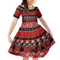 Personalised New Zealand Christmas Family Matching Short Sleeve Bodycon Dress and Hawaiian Shirt Aotearoa Kiwi Meri Kirihimete Red Version LT14 Daughter's Dress Red - Polynesian Pride