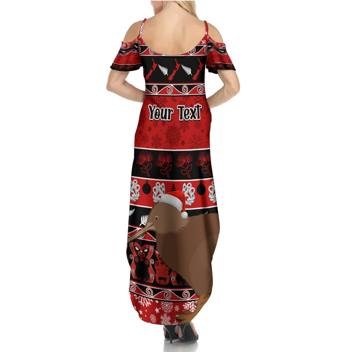 Personalised New Zealand Christmas Family Matching Summer Maxi Dress and Hawaiian Shirt Aotearoa Kiwi Meri Kirihimete Red Version LT14 - Polynesian Pride