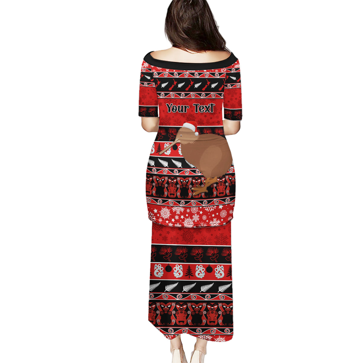 Personalised New Zealand Christmas Puletasi Aotearoa Kiwi Meri Kirihimete Red Version LT14 - Polynesian Pride