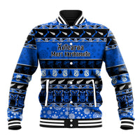 Personalised New Zealand Christmas Baseball Jacket Aotearoa Kiwi Meri Kirihimete Blue Version LT14 Unisex Blue - Polynesian Pride