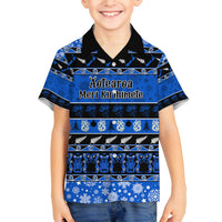 Personalised New Zealand Christmas Family Matching Puletasi Dress and Hawaiian Shirt Aotearoa Kiwi Meri Kirihimete Blue Version LT14 Son's Shirt Blue - Polynesian Pride