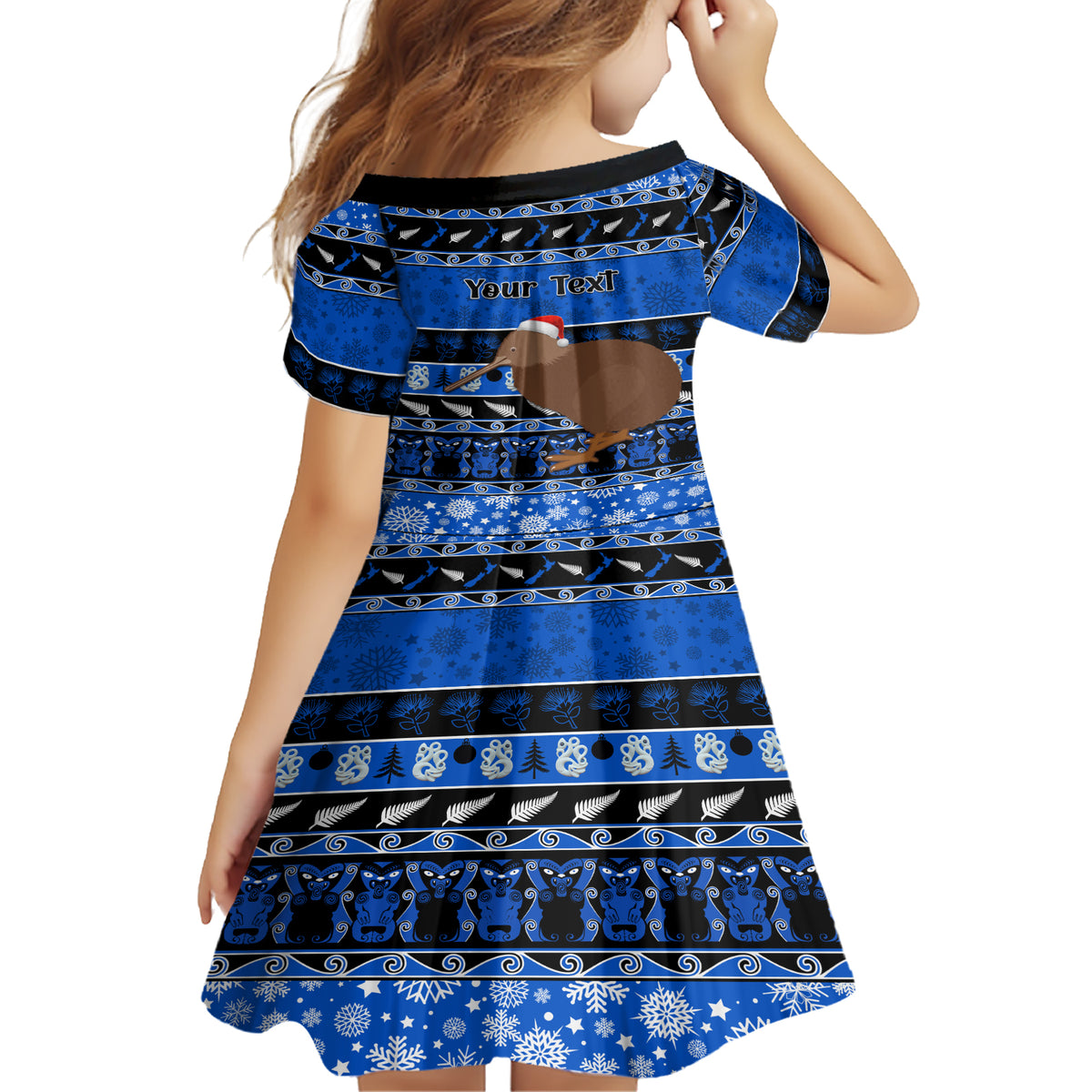 Personalised New Zealand Christmas Family Matching Short Sleeve Bodycon Dress and Hawaiian Shirt Aotearoa Kiwi Meri Kirihimete Blue Version LT14 - Polynesian Pride