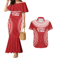 Custom Tonga Mate Maa Couples Matching Mermaid Dress and Hawaiian Shirt Go Champions Tongan Ngatu - Red LT14 Red - Polynesian Pride