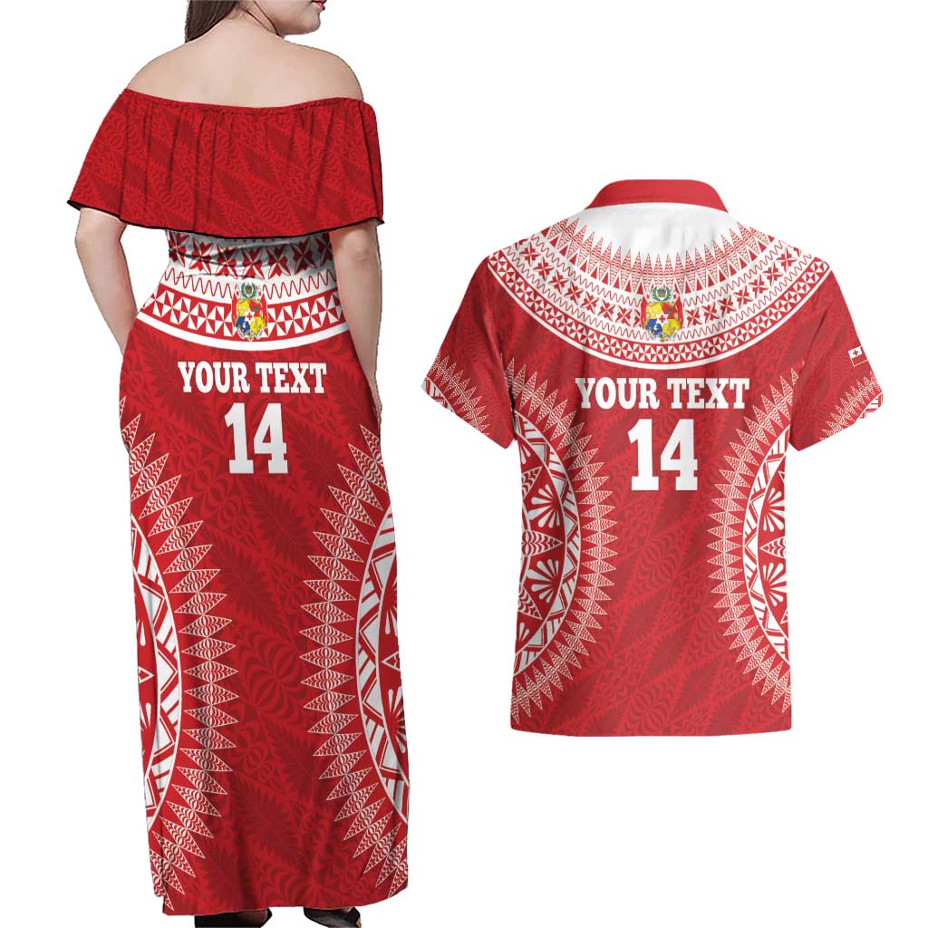 Custom Tonga Mate Maa Couples Matching Off Shoulder Maxi Dress and Hawaiian Shirt Go Champions Tongan Ngatu - Red LT14 - Polynesian Pride