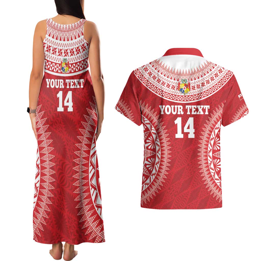 Custom Tonga Mate Maa Couples Matching Tank Maxi Dress and Hawaiian Shirt Go Champions Tongan Ngatu - Red LT14 - Polynesian Pride