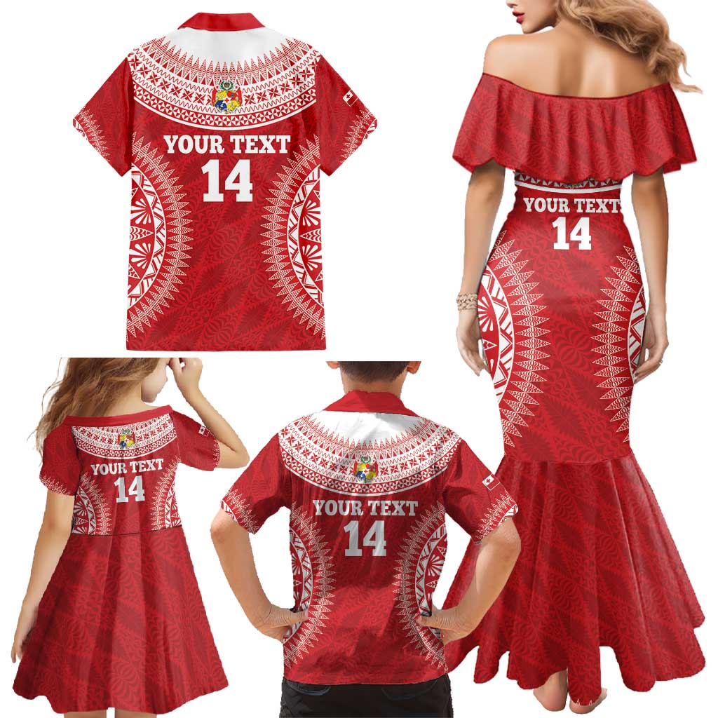 Custom Tonga Mate Maa Family Matching Mermaid Dress and Hawaiian Shirt Go Champions Tongan Ngatu - Red LT14 - Polynesian Pride
