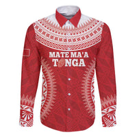 Custom Tonga Mate Maa Family Matching Mermaid Dress and Hawaiian Shirt Go Champions Tongan Ngatu - Red LT14 Dad's Shirt - Long Sleeve Red - Polynesian Pride
