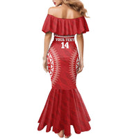 Custom Tonga Mate Maa Family Matching Mermaid Dress and Hawaiian Shirt Go Champions Tongan Ngatu - Red LT14 - Polynesian Pride