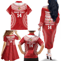 Custom Tonga Mate Maa Family Matching Off The Shoulder Long Sleeve Dress and Hawaiian Shirt Go Champions Tongan Ngatu - Red LT14 - Polynesian Pride