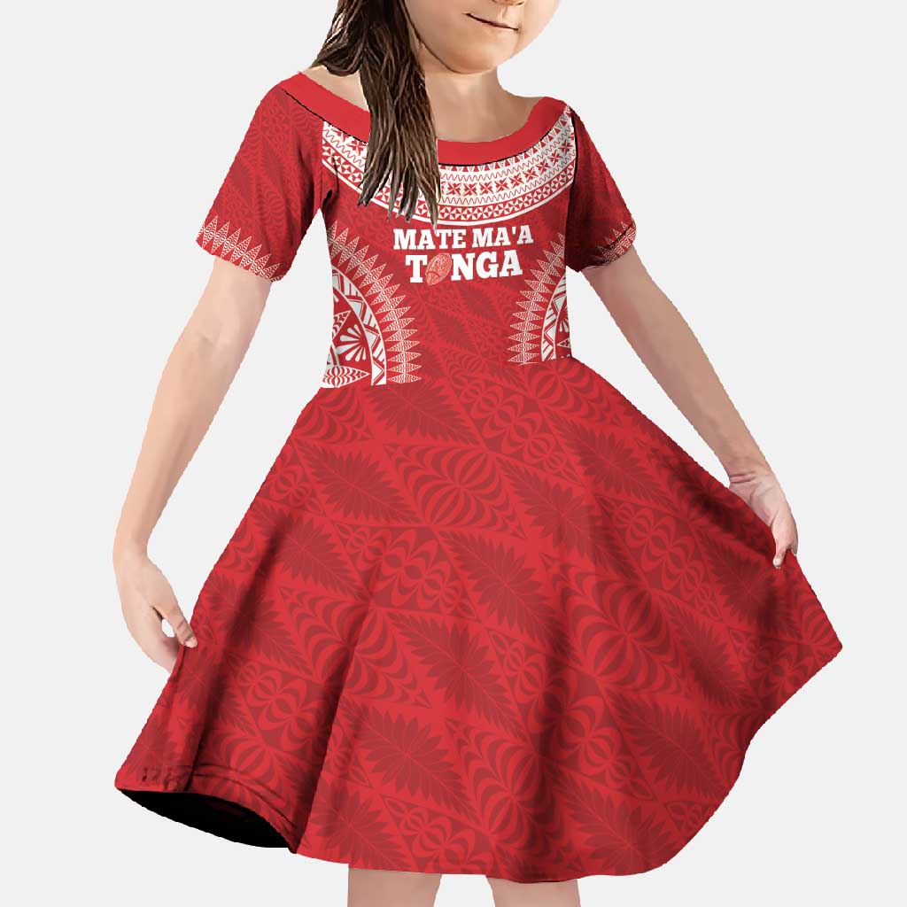 Custom Tonga Mate Maa Family Matching Off Shoulder Maxi Dress and Hawaiian Shirt Go Champions Tongan Ngatu - Red LT14 Daughter's Dress Red - Polynesian Pride