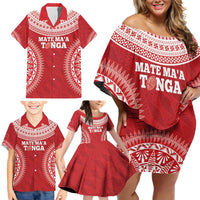 Custom Tonga Mate Maa Family Matching Off Shoulder Short Dress and Hawaiian Shirt Go Champions Tongan Ngatu - Red LT14 - Polynesian Pride