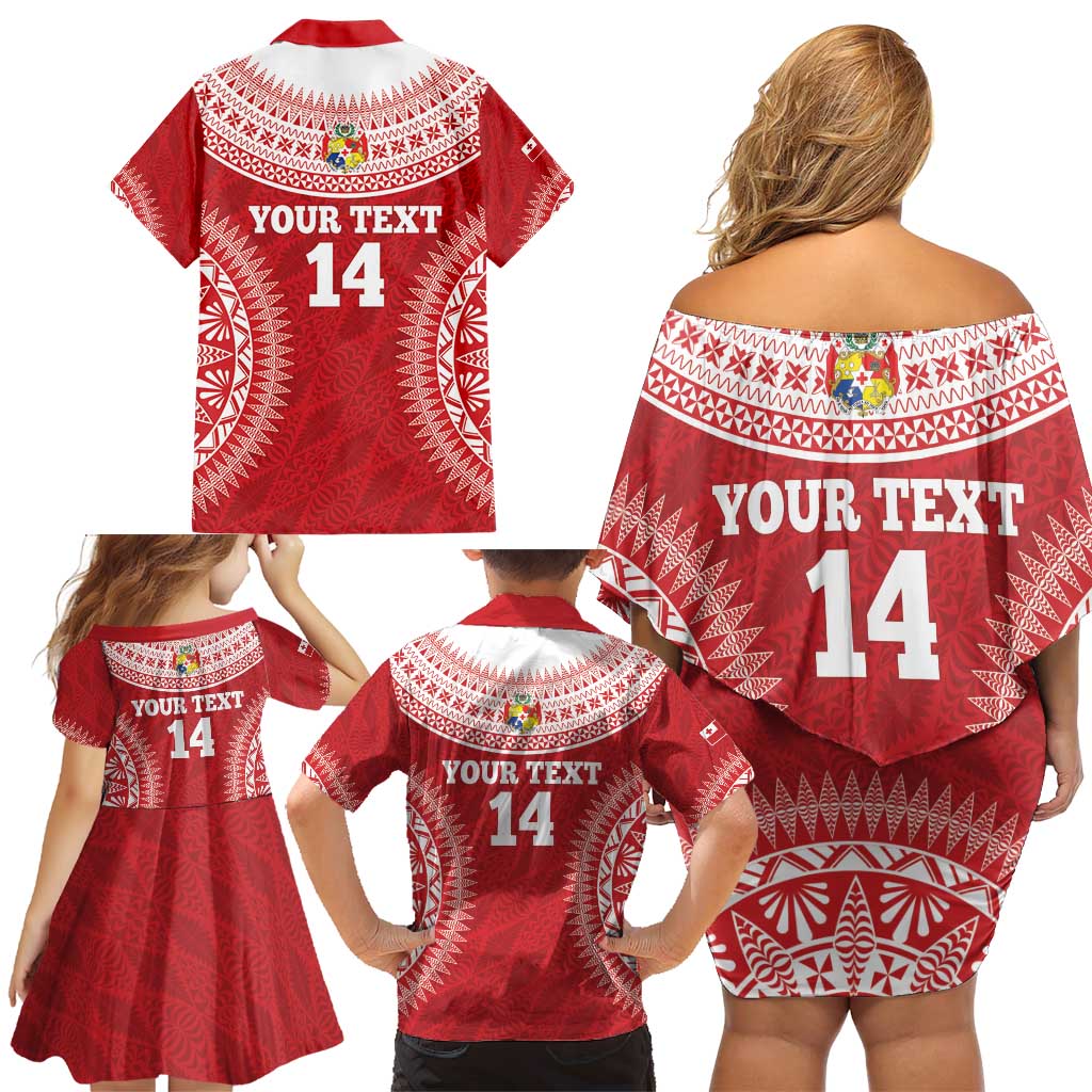 Custom Tonga Mate Maa Family Matching Off Shoulder Short Dress and Hawaiian Shirt Go Champions Tongan Ngatu - Red LT14 - Polynesian Pride