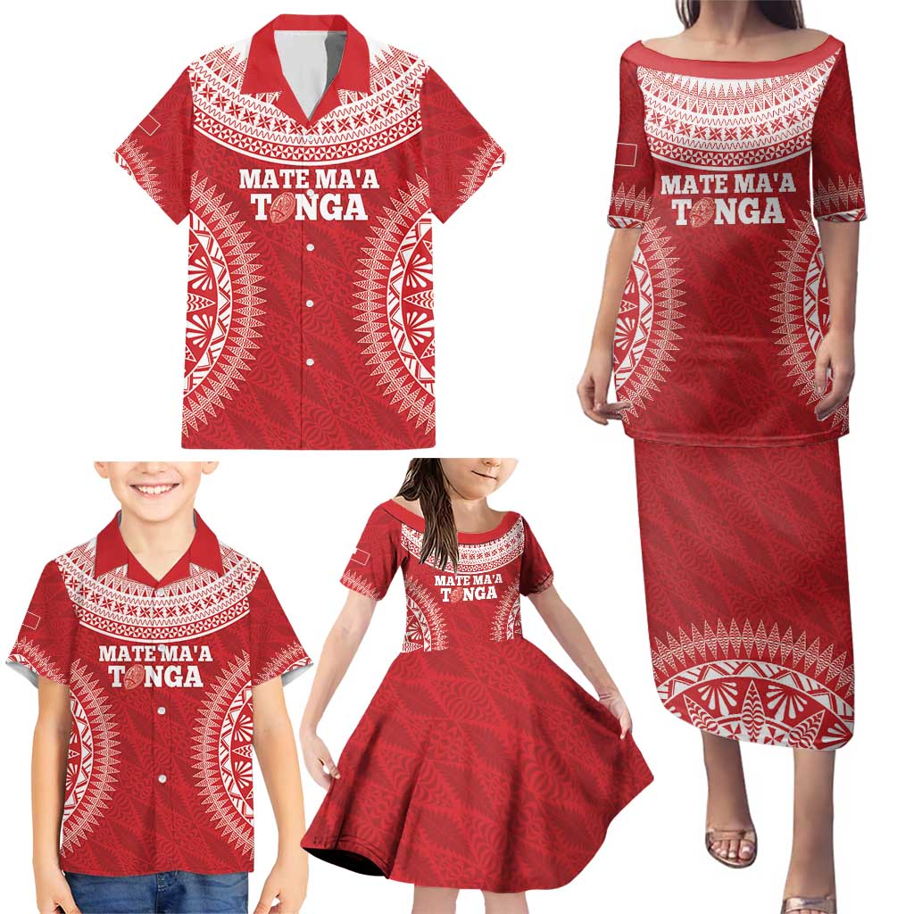 Custom Tonga Mate Maa Family Matching Puletasi and Hawaiian Shirt Go Champions Tongan Ngatu - Red LT14 - Polynesian Pride