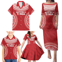 Custom Tonga Mate Maa Family Matching Puletasi and Hawaiian Shirt Go Champions Tongan Ngatu - Red LT14 - Polynesian Pride