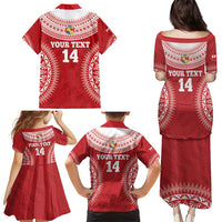 Custom Tonga Mate Maa Family Matching Puletasi and Hawaiian Shirt Go Champions Tongan Ngatu - Red LT14 - Polynesian Pride