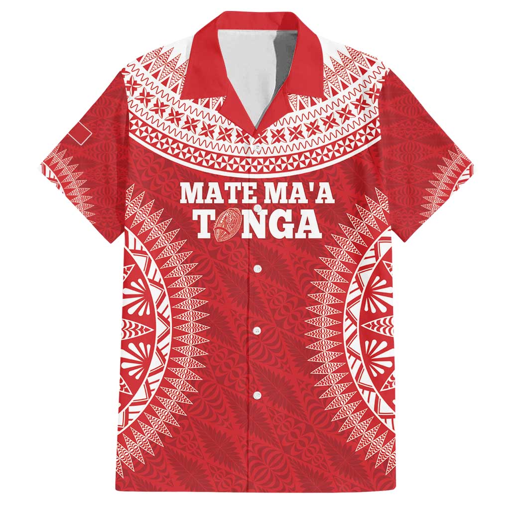 Custom Tonga Mate Maa Family Matching Puletasi and Hawaiian Shirt Go Champions Tongan Ngatu - Red LT14 Dad's Shirt - Short Sleeve Red - Polynesian Pride