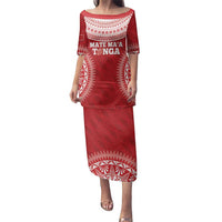 Custom Tonga Mate Maa Family Matching Puletasi and Hawaiian Shirt Go Champions Tongan Ngatu - Red LT14 Mom's Dress Red - Polynesian Pride