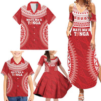 Custom Tonga Mate Maa Family Matching Summer Maxi Dress and Hawaiian Shirt Go Champions Tongan Ngatu - Red LT14 - Polynesian Pride