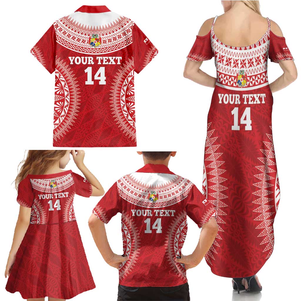 Custom Tonga Mate Maa Family Matching Summer Maxi Dress and Hawaiian Shirt Go Champions Tongan Ngatu - Red LT14 - Polynesian Pride