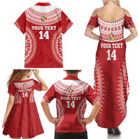 Custom Tonga Mate Maa Family Matching Summer Maxi Dress and Hawaiian Shirt Go Champions Tongan Ngatu - Red LT14 - Polynesian Pride