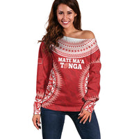 Custom Tonga Mate Maa Off Shoulder Sweater Go Champions Tongan Ngatu - Red LT14 Women Red - Polynesian Pride