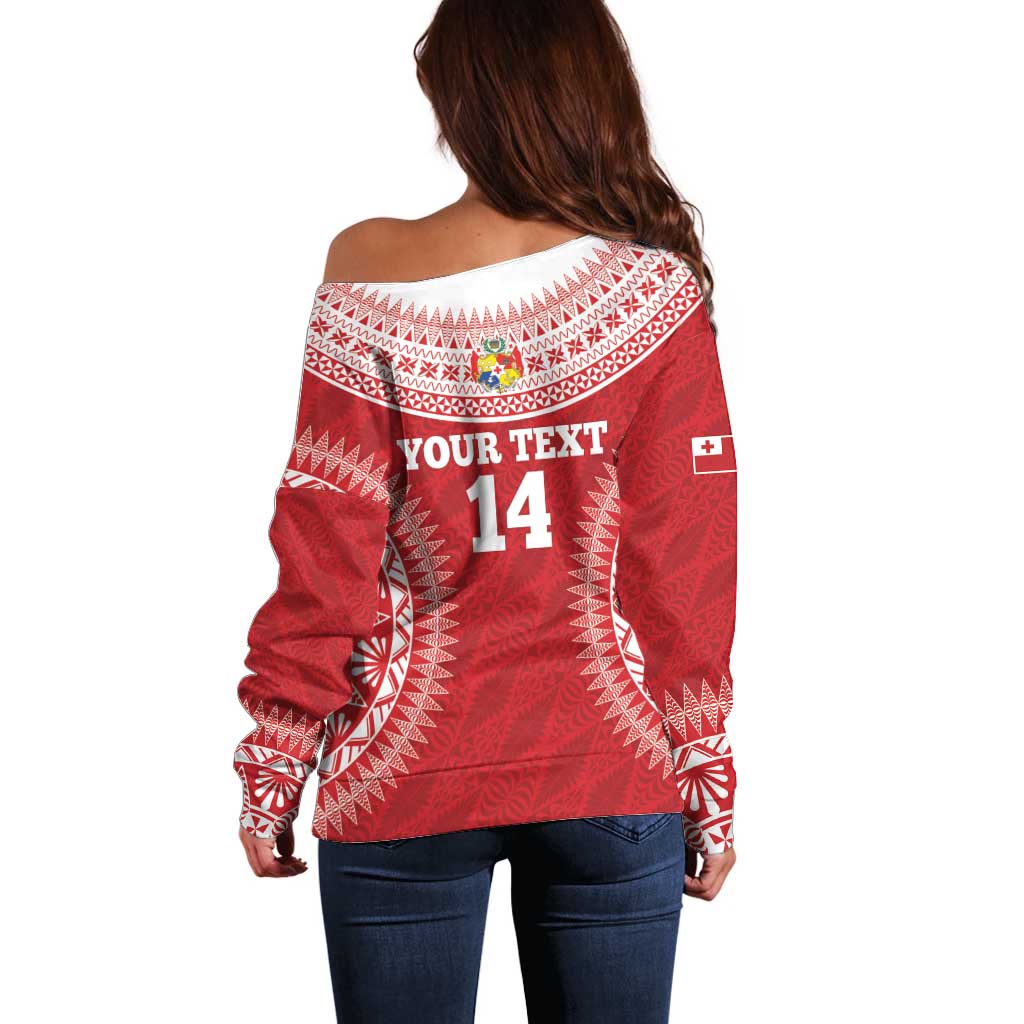 Custom Tonga Mate Maa Off Shoulder Sweater Go Champions Tongan Ngatu - Red LT14 - Polynesian Pride