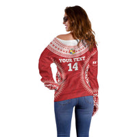 Custom Tonga Mate Maa Off Shoulder Sweater Go Champions Tongan Ngatu - Red LT14 - Polynesian Pride