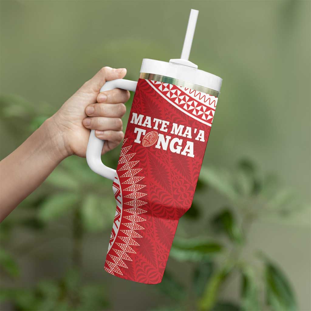 Personalised Tonga Mate Maa Tumbler With Handle Go Champions Tongan Ngatu - Red
