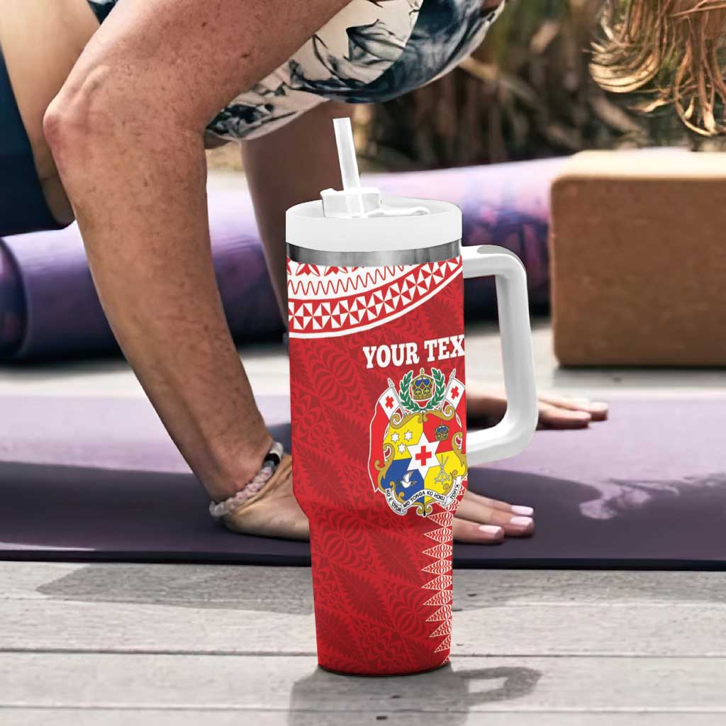 Personalised Tonga Mate Maa Tumbler With Handle Go Champions Tongan Ngatu - Red