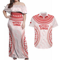 Custom Tonga Mate Maa Couples Matching Off Shoulder Maxi Dress and Hawaiian Shirt Go Champions Tongan Ngatu - White LT14 White - Polynesian Pride