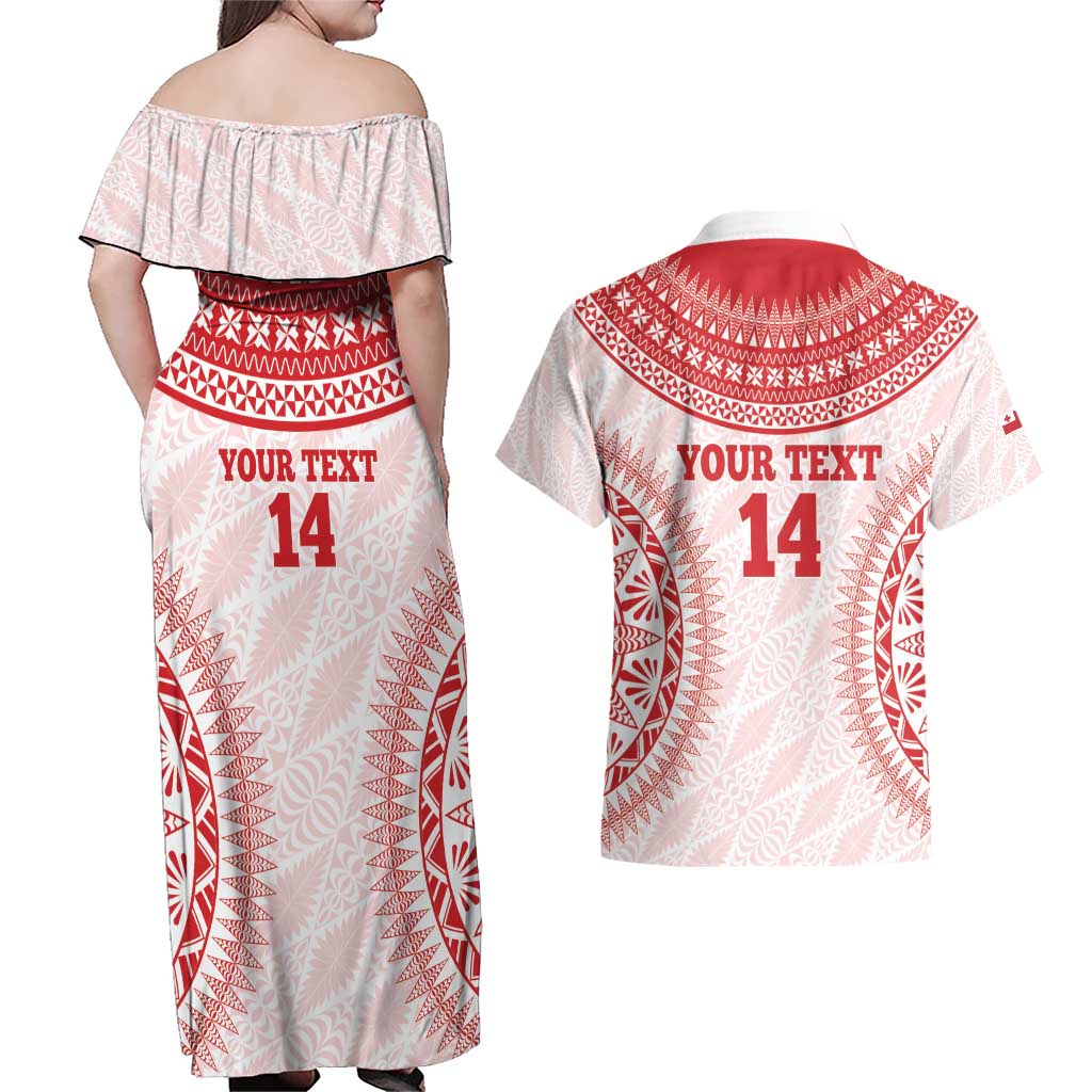 Custom Tonga Mate Maa Couples Matching Off Shoulder Maxi Dress and Hawaiian Shirt Go Champions Tongan Ngatu - White LT14 - Polynesian Pride