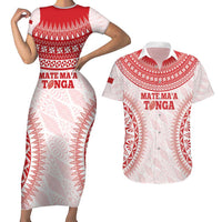Custom Tonga Mate Maa Couples Matching Short Sleeve Bodycon Dress and Hawaiian Shirt Go Champions Tongan Ngatu - White LT14 White - Polynesian Pride