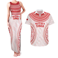 Custom Tonga Mate Maa Couples Matching Tank Maxi Dress and Hawaiian Shirt Go Champions Tongan Ngatu - White LT14 White - Polynesian Pride