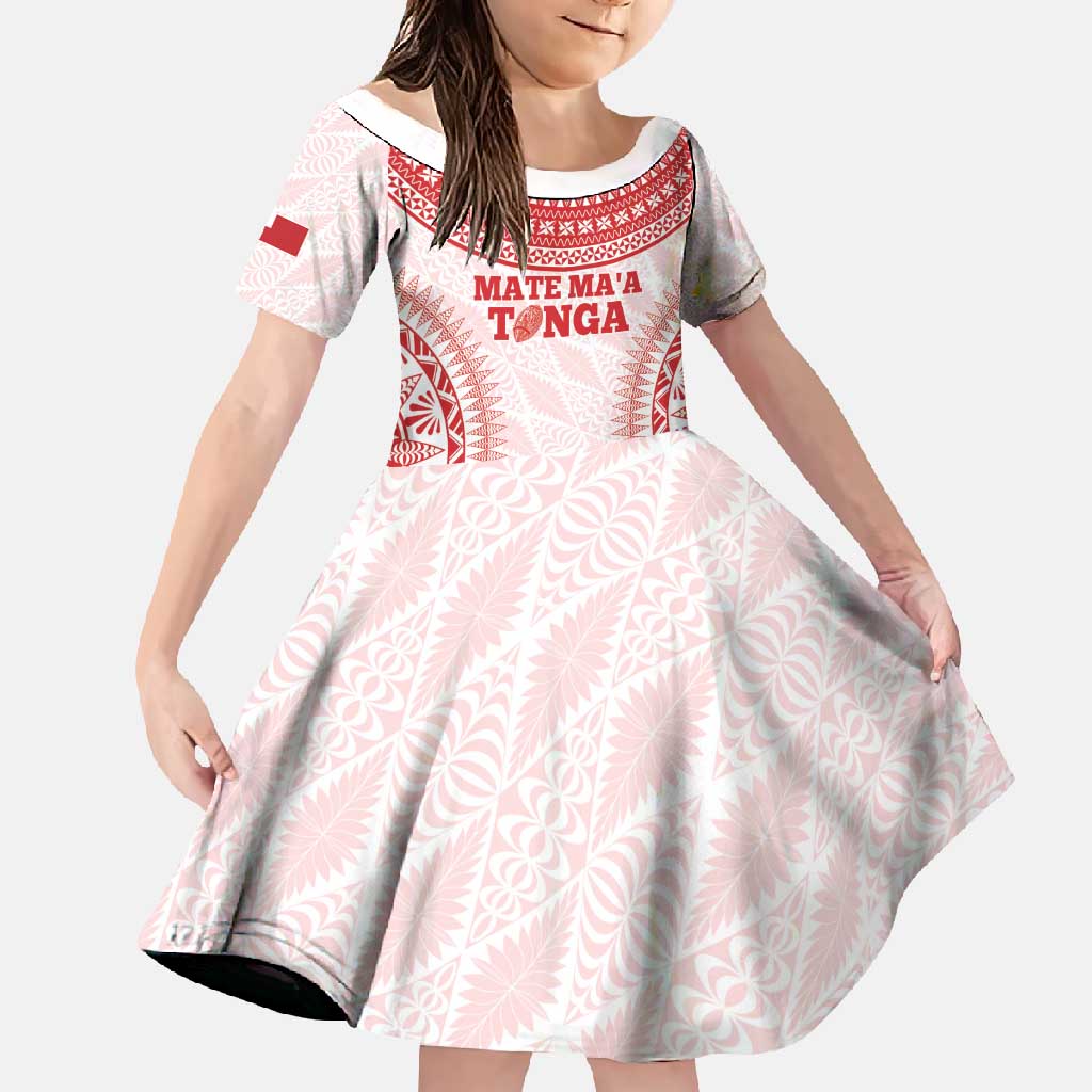 Custom Tonga Mate Maa Family Matching Long Sleeve Bodycon Dress and Hawaiian Shirt Go Champions Tongan Ngatu - White LT14 Daughter's Dress White - Polynesian Pride