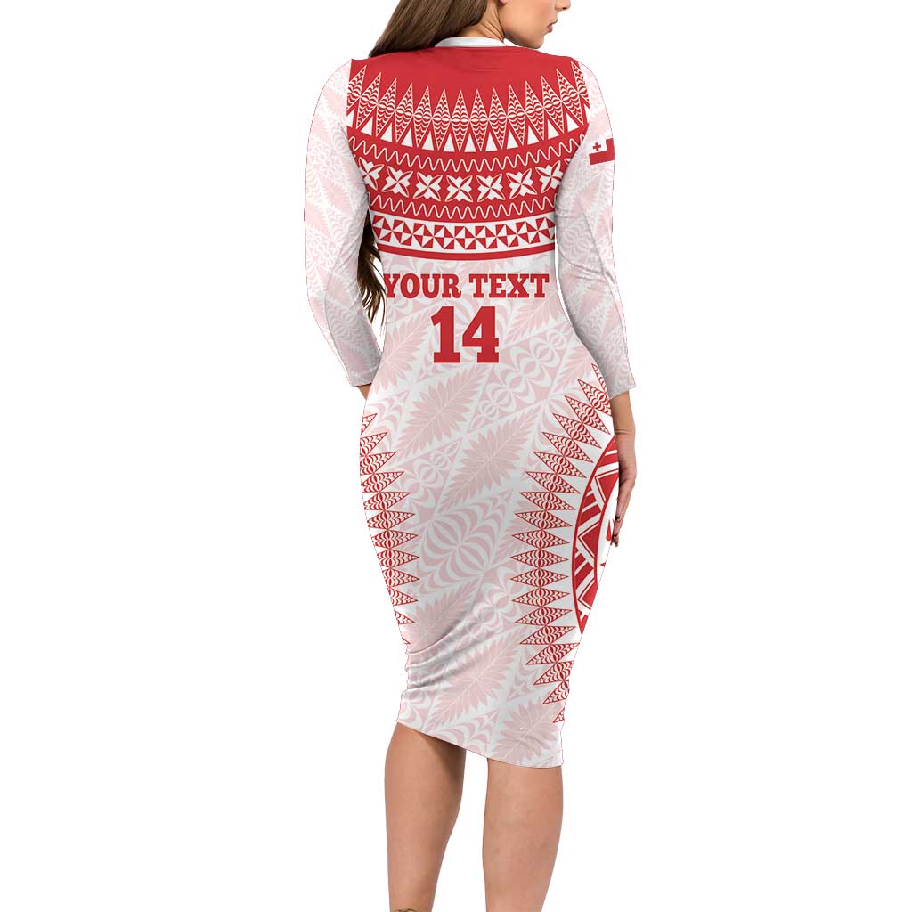 Custom Tonga Mate Maa Family Matching Long Sleeve Bodycon Dress and Hawaiian Shirt Go Champions Tongan Ngatu - White LT14 - Polynesian Pride