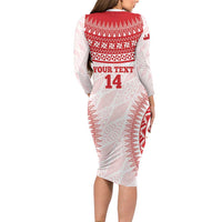Custom Tonga Mate Maa Family Matching Long Sleeve Bodycon Dress and Hawaiian Shirt Go Champions Tongan Ngatu - White LT14 - Polynesian Pride