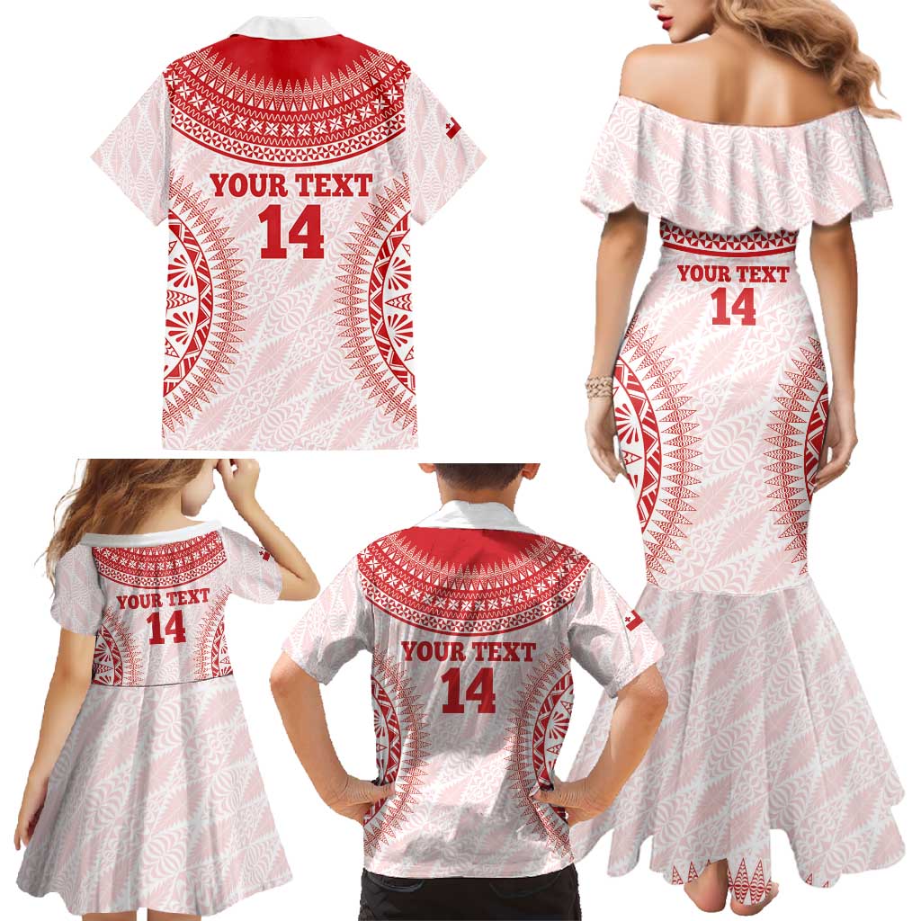 Custom Tonga Mate Maa Family Matching Mermaid Dress and Hawaiian Shirt Go Champions Tongan Ngatu - White LT14 - Polynesian Pride