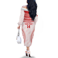 Custom Tonga Mate Maa Family Matching Off The Shoulder Long Sleeve Dress and Hawaiian Shirt Go Champions Tongan Ngatu - White LT14 - Polynesian Pride