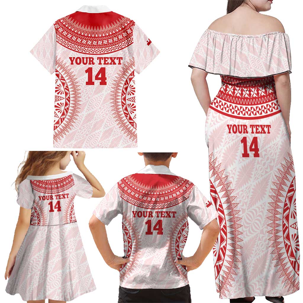 Custom Tonga Mate Maa Family Matching Off Shoulder Maxi Dress and Hawaiian Shirt Go Champions Tongan Ngatu - White LT14 - Polynesian Pride