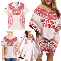 Custom Tonga Mate Maa Family Matching Off Shoulder Short Dress and Hawaiian Shirt Go Champions Tongan Ngatu - White LT14 - Polynesian Pride