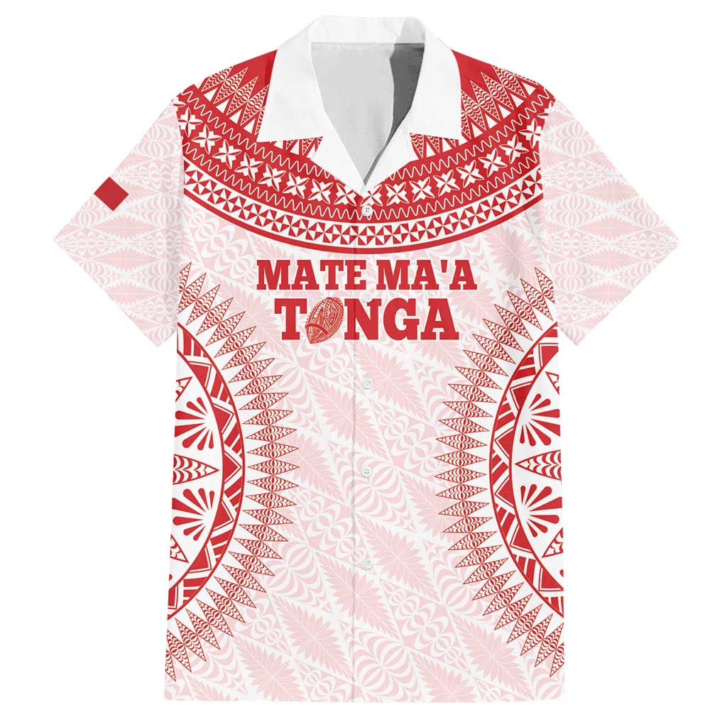 Custom Tonga Mate Maa Family Matching Off Shoulder Short Dress and Hawaiian Shirt Go Champions Tongan Ngatu - White LT14 Dad's Shirt - Short Sleeve White - Polynesian Pride