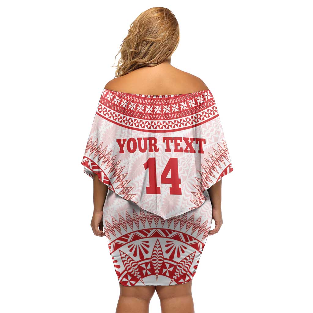 Custom Tonga Mate Maa Family Matching Off Shoulder Short Dress and Hawaiian Shirt Go Champions Tongan Ngatu - White LT14 - Polynesian Pride