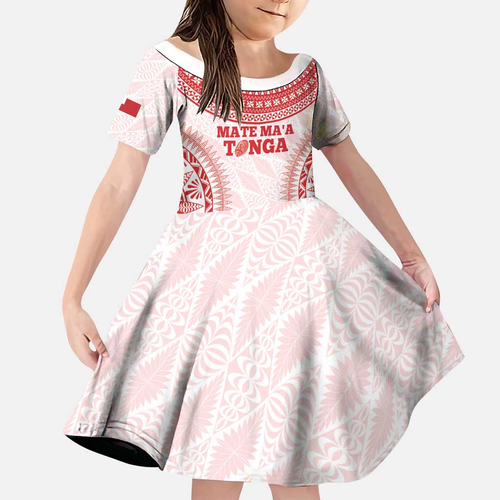 Custom Tonga Mate Maa Family Matching Puletasi and Hawaiian Shirt Go Champions Tongan Ngatu - White LT14 Daughter's Dress White - Polynesian Pride