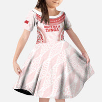 Custom Tonga Mate Maa Family Matching Puletasi and Hawaiian Shirt Go Champions Tongan Ngatu - White LT14 Daughter's Dress White - Polynesian Pride