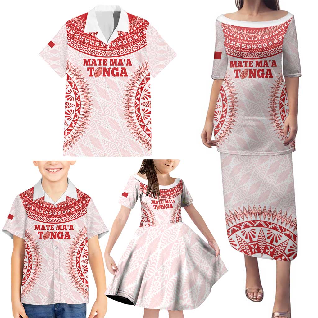 Custom Tonga Mate Maa Family Matching Puletasi and Hawaiian Shirt Go Champions Tongan Ngatu - White LT14 - Polynesian Pride