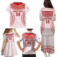 Custom Tonga Mate Maa Family Matching Puletasi and Hawaiian Shirt Go Champions Tongan Ngatu - White LT14 - Polynesian Pride