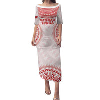 Custom Tonga Mate Maa Family Matching Puletasi and Hawaiian Shirt Go Champions Tongan Ngatu - White LT14 Mom's Dress White - Polynesian Pride