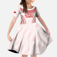 Custom Tonga Mate Maa Family Matching Short Sleeve Bodycon Dress and Hawaiian Shirt Go Champions Tongan Ngatu - White LT14 Daughter's Dress White - Polynesian Pride
